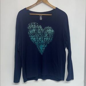 Love 2X Women’s Long-Sleeve V-Neck Top with Teal Heart Graphic #plus #casual